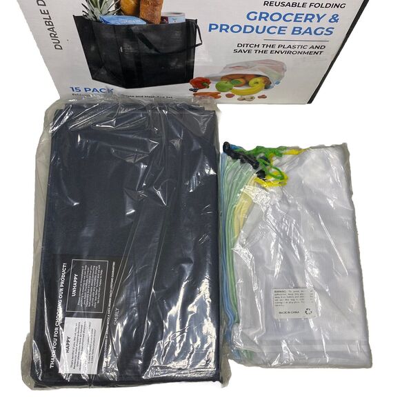 Smirly Reusable Folding Grocery & Produce Bags Cloth Shopping Totes Mesh PARTIAL - Picture 2 of 3